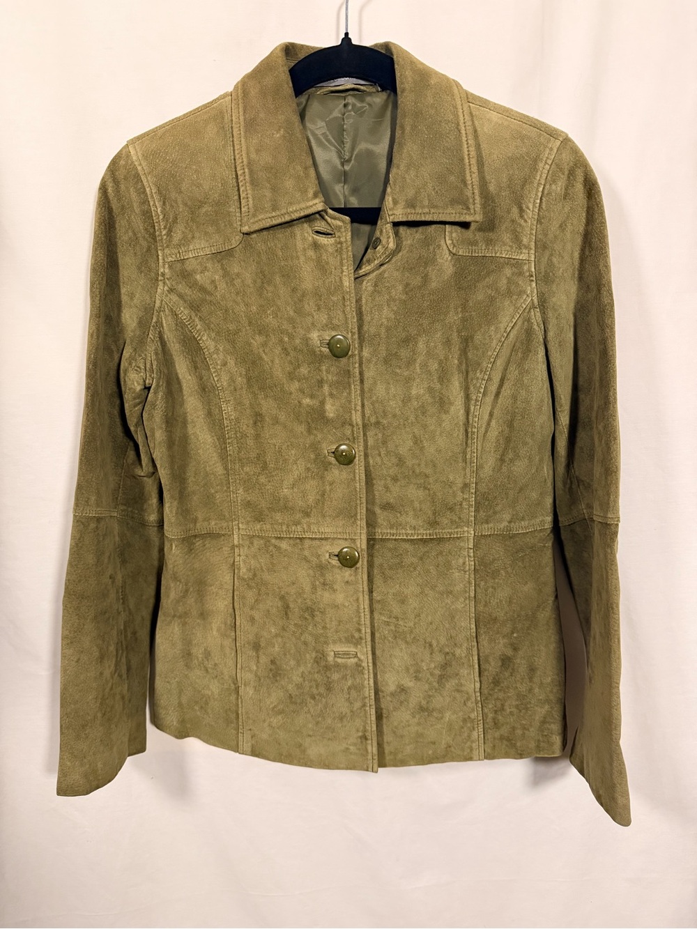 Vintage Liz Claiborne Olive Green 100% Suede Leather Jacket Blazer Size 6